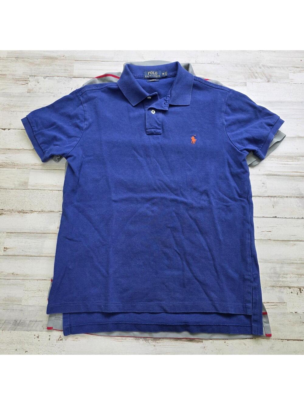POLO RALPH LAUREN Lot of 2 Short Sleeve Shirts - Solid Blue & Gray Stripe Size M - Picture 3 of 5